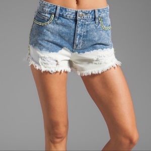 Free People Dip Dye Embroidered Denim Shorts